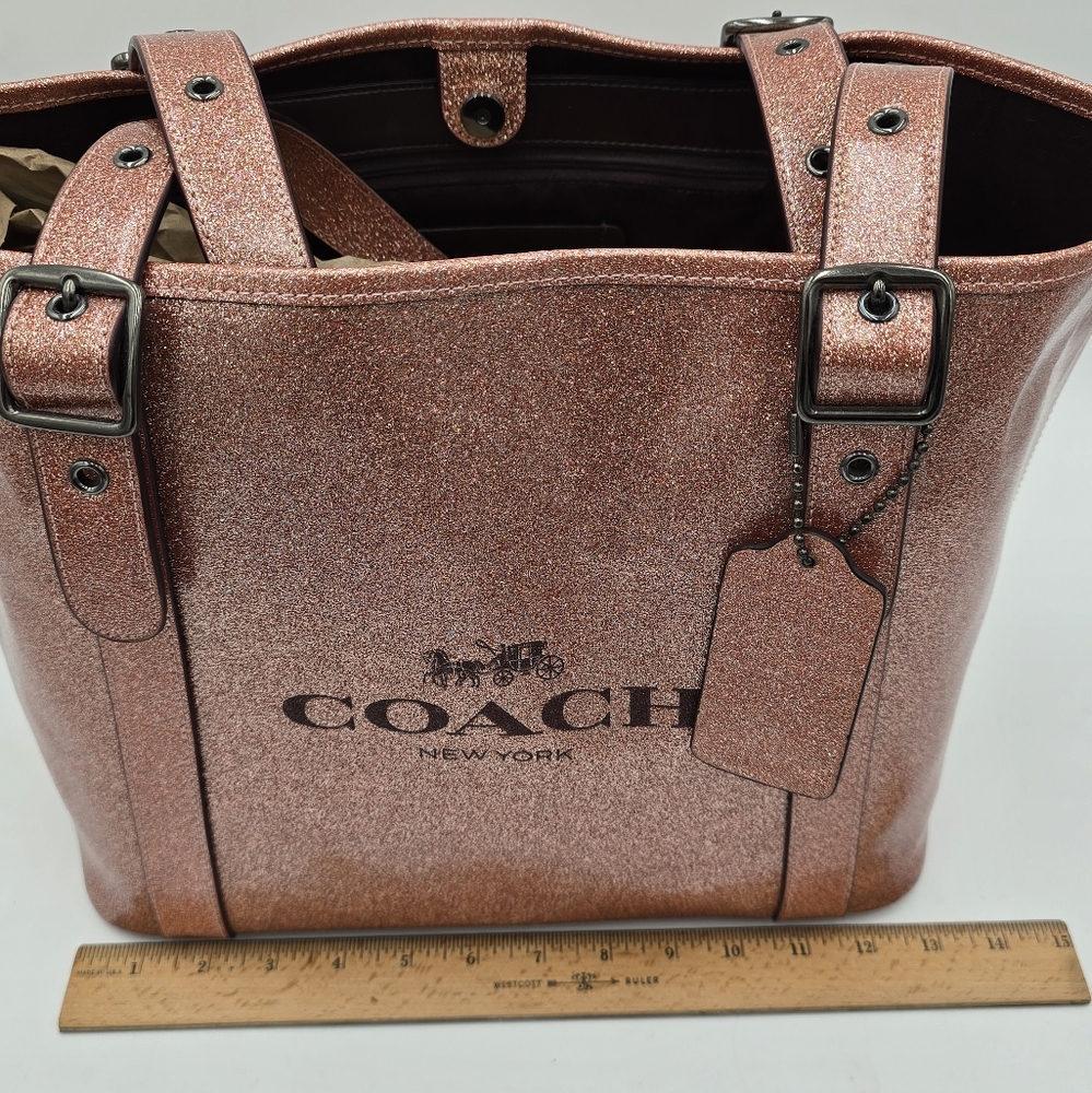 💥RARE💥Coach Rose Gold Glitter Ferry Tote In Patent Leather, EUC - Picture 7 of 16